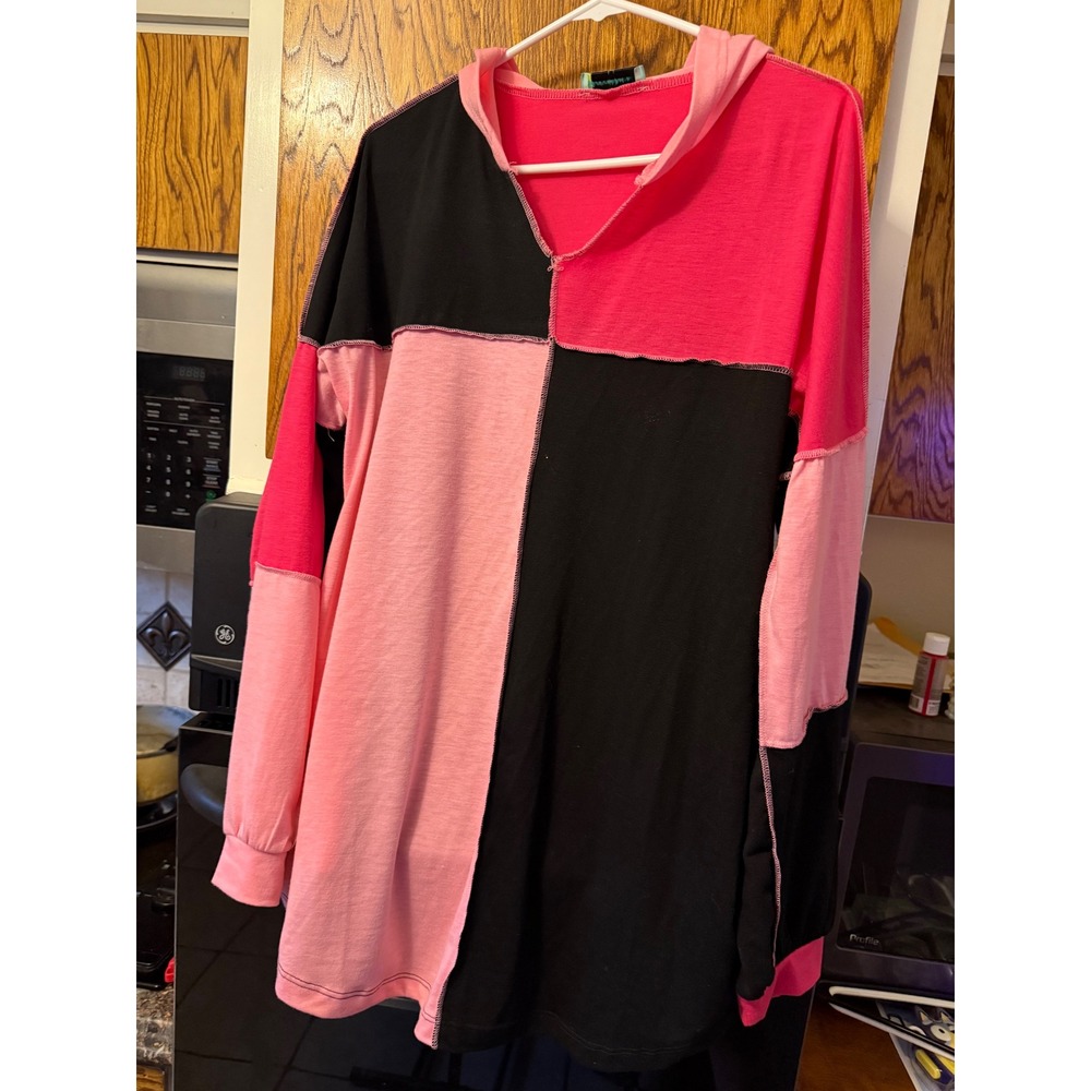Sunshine‎ Rodeo Colorblock Patchwork Hoodie Long Sleeve Top Women's Size L